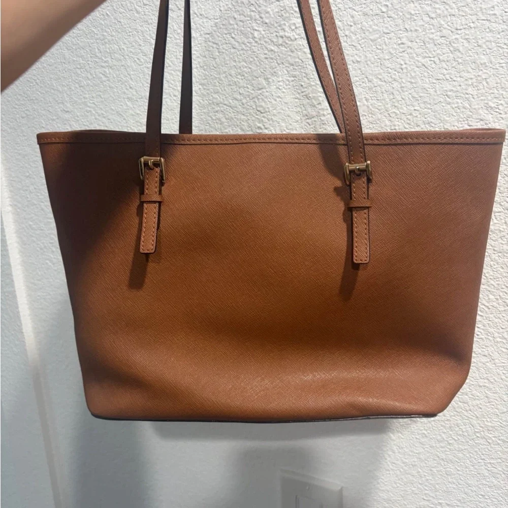 Michael Kors Caramel Brown Saffiano Leather Tote with MK Charm